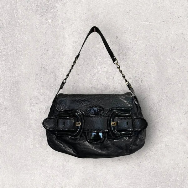 Authentic Vintage Fendi Buckle B Patent Leather Shoulder Bag
