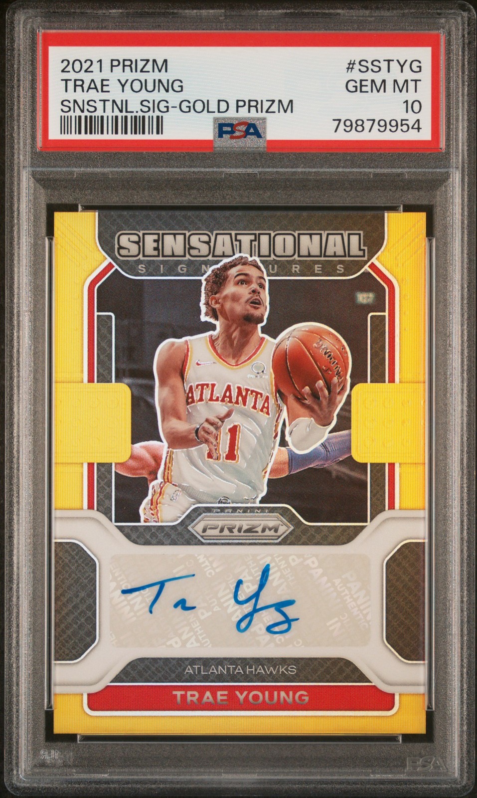 2021 PANINI PRIZM SENSATIONAL SIGNATURES GOLD PRIZM TRAE YOUNG 9/10 PSA 10 AUTO