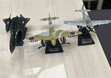 3 Model Aeroplanes P51 Mustang Mosquito SR71 Blackbird & stands Vintage Metal