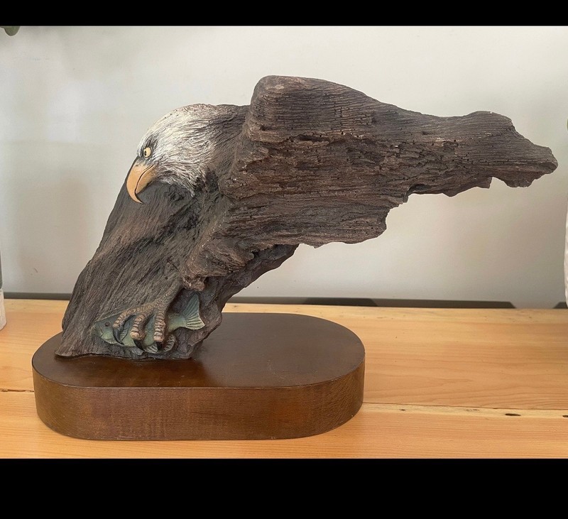 1986 Vintage Rick Cain American Eagle "Catchmaster" Sculpture Carved Polyresin