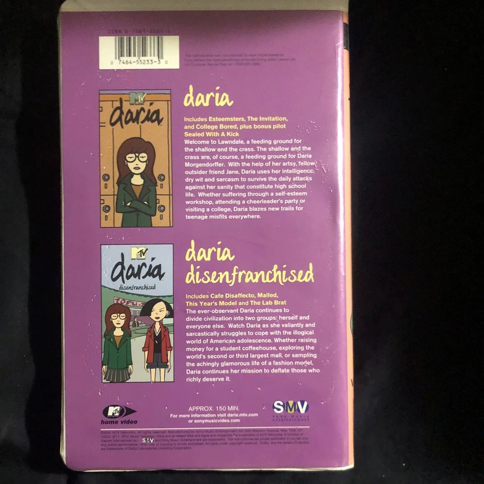 Daria Double Feature MTV Animated VHS 2000 Over 2 1/2 Hrs Video Rare Tested - Image 3 of 4