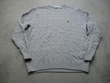 Lacoste Sweater Mens XL Gray Cable Knit Crewneck Croc Logo Pullover Casual