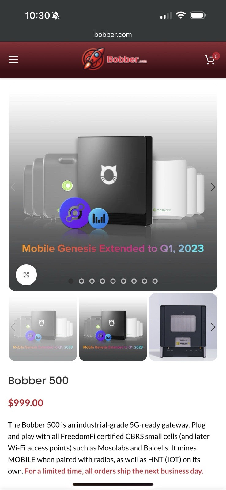 Bobcat Bobber 500 5G Helium Miner $MOBILE & $IOT FreedomFi Gateway