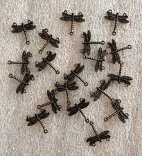 19 Dragonfly Bronze Tone Metal Pendants / 3 Way Findings. Earrings Necklaces etc