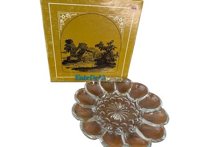 Crystal Clear Egg Tray Serving Plate 1970 Box New Fairfield Anchor Hocking 10''