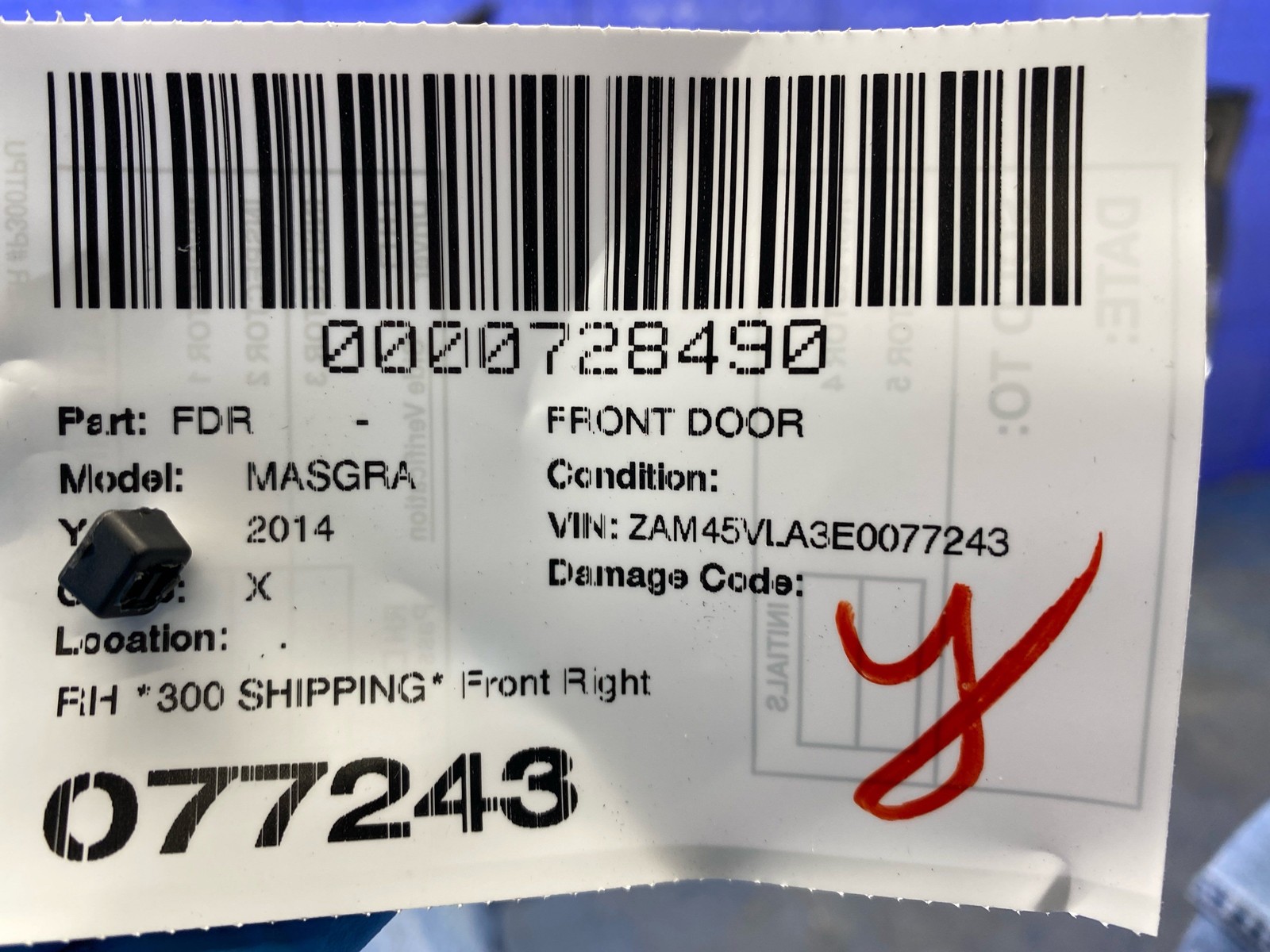 2008 - 2019 Maserati Granturismo Oem Front Right Door Assembly