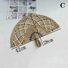 Hand-Woven Straw Fan Decorative Handmade Semicircular Woven Fan Summer Cooling F