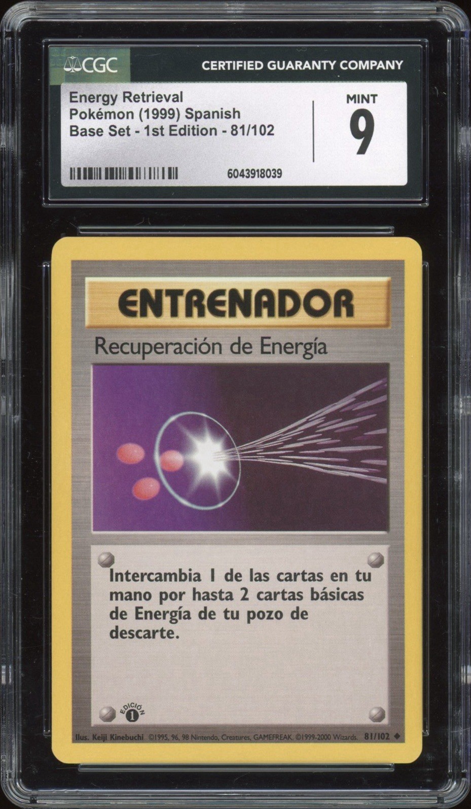 1999 Pokemon SPANISH 1st Edition Base Set Recuperación de Energía 81/102 CGC 9