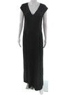 Madewell Women Black Satin Maxi Sheath Jumpsuit V-Neck Short Sleeve Size 6 — photo 1