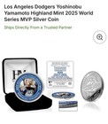 LA Dodgers Yoshinobu Yamamoto #/10k Silver 39mm Coin 2025 WS MVP w/case, COA Ltd — photo 2