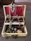 Vintage Estate Costume Jewelry Lot in Vintage Jewelry Box All Wearable Estate