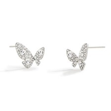Rhinestone Butterfly Stud Earrings Sparkly Crystal Silver Tone Post Earrings