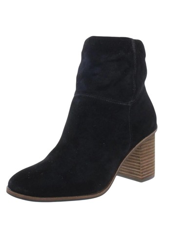Lucky Brand Jicole Womens 7.5 M Ankle Boots Black Suede Leather Chunky Stacked H - Picture 3 of 14