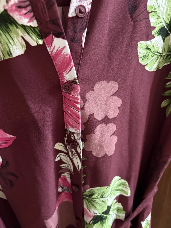 Экспресс-платье женщин средний бордовый многоцветный цветочный повседневный кнопка спереди платье - Изображение 2 из 4