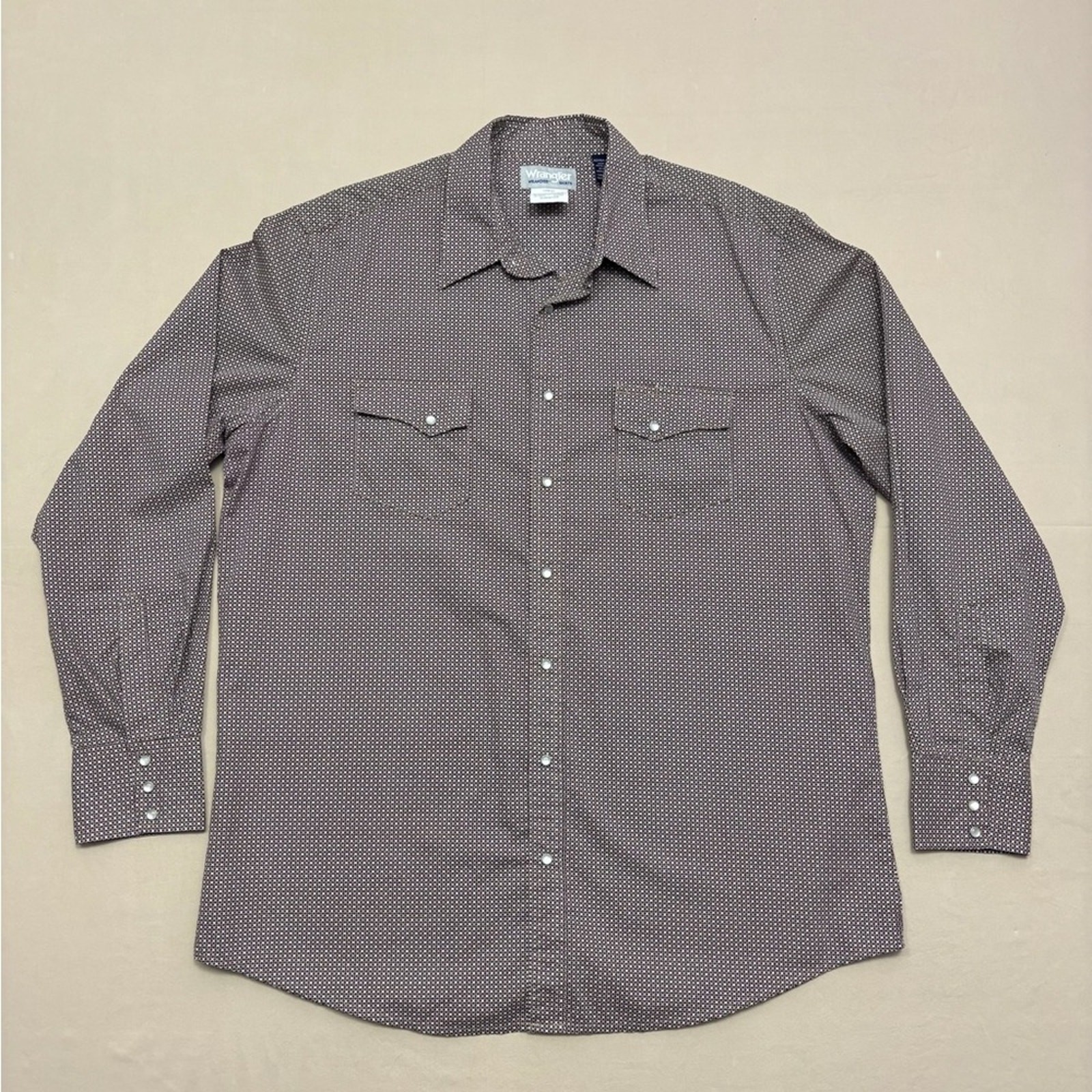 Wrangler Men's Brown Geometric Print Pearl Snap Long Sleeve Shirt Size XL Tall