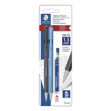 STAEDTLER Triplus Micro Mechanical Pencils, 1.3mm #2 Lead with Twist Eraser, Erg