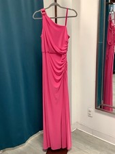 Adrianna Papell One Shoulder Knit Ruched Evening Gown - Pink Lotus