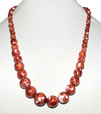Vintage Reddish Brown White Marbleization Graduated Lucite Beads 25" Necklace