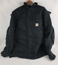 Men's Carhartt Loose Fit Duck Insulated Traditional Coat Black Corduroy Collar