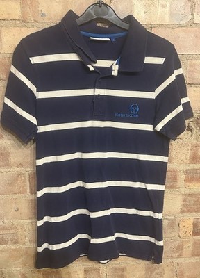Sergio Tacchini Polo Shirt Size Small 34  Striped Blue & White 100% Cotton