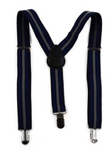 Boys Adjustable Navy, Blue Grey Striped Patterned Suspenders