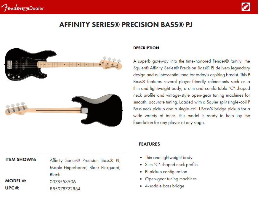 ACTUAL PHOTOS! Genuine! Fender Squier PJ Bass Black Guitar