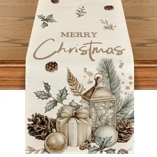 Artoid Mode Xmas Ball Gifts Table Runner Home 13" x 72", Runner, Beige
