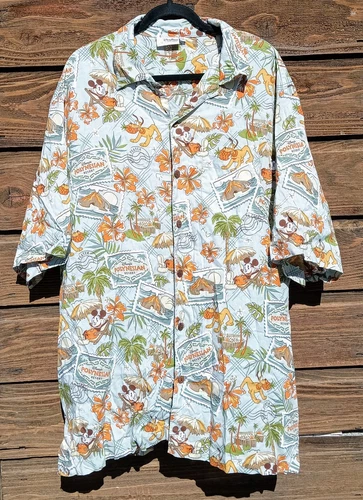 Disney Parks Polynesian Resort Hawaiian Shirt Sz XXL USA Made Mickey Mouse Tiki 