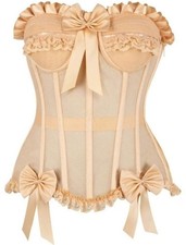 Daisy Corset Top Drawer Steel Boned Beige Mesh Underwire Bustier Boudoir Garters