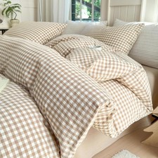 Queen Comforter Set Tan Gingham Comforter Modern Style Beige Plaid Comforter Set