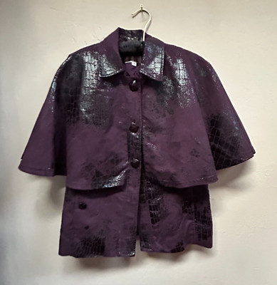 Alberto Makali Womens Medium Purple Reptile Detail Pockets Buttons Caped Top