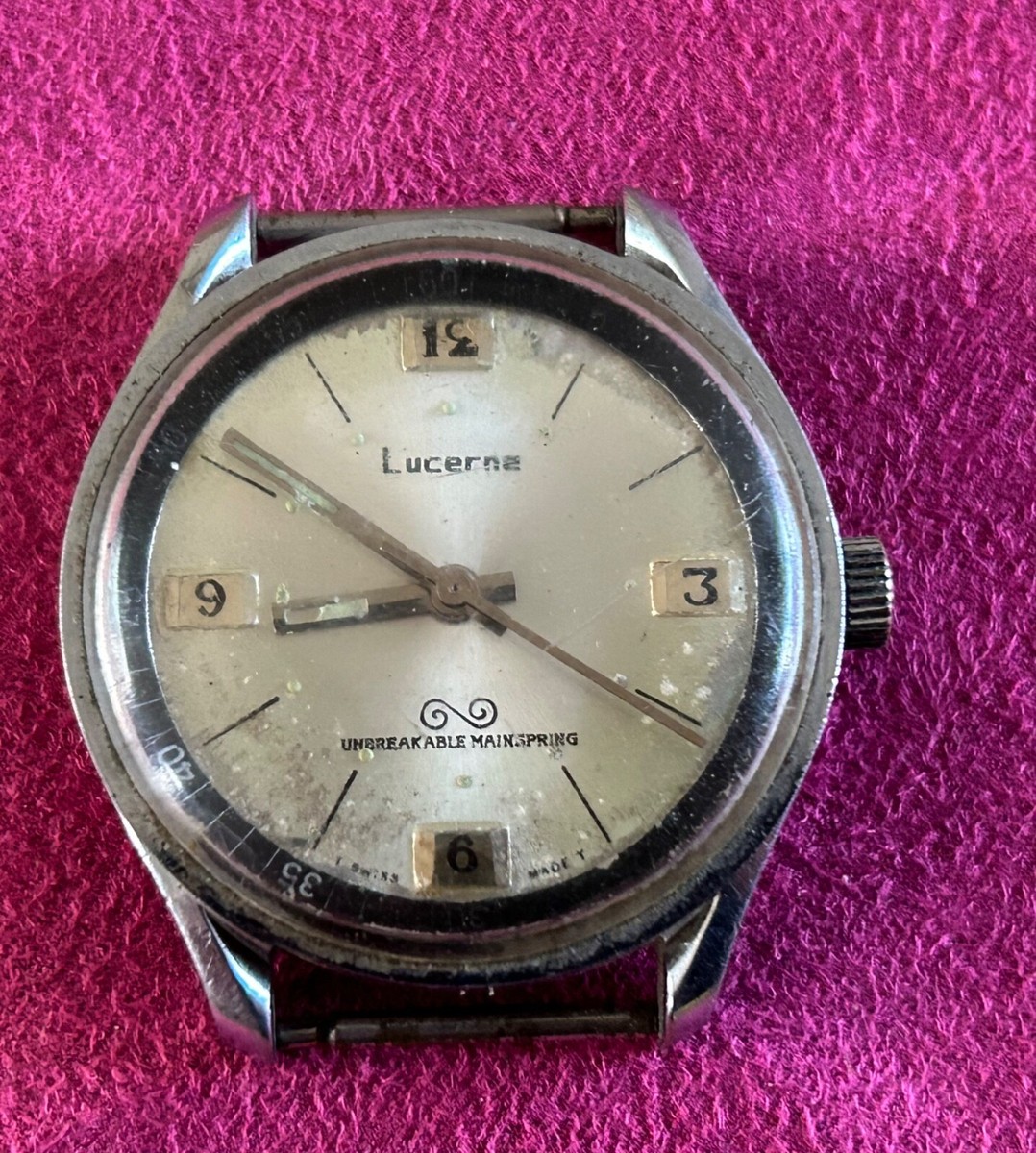 vintage Lucerne swiss made watch, untested, unbreakable mainspring, men’s,  parts