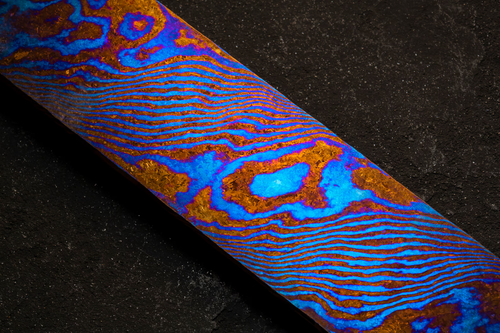 Crystallized Titanium damascus billet 18" x 2" x 0.2" - Crystallized Mokuti