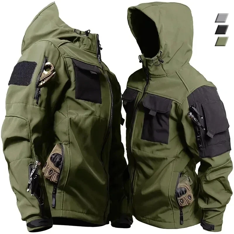 Unisex Tactical Jacket Military Outdoor Hooded Windbreaker Work Soft Shell Coat