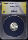 1944 D 10c Silver Mercury Dime ANACS MS 63 | Uncirculated