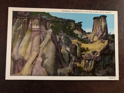 BAD LANDS NORTH DAKOTA SANDSTONE FORMATIONS UNUSED LINEN POSTCARD