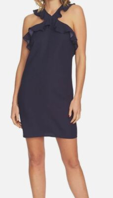 New $291 Cece Women Blue Ruffled Halter Sleeveless Sheath Cocktail Dress  Size 12 | eBay