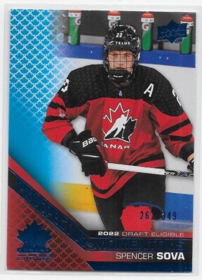 22/23 UD TEAM CANADA JUNIORS PROSPECTUS MOMENTOUS BLUE Spencer Sova #262/349