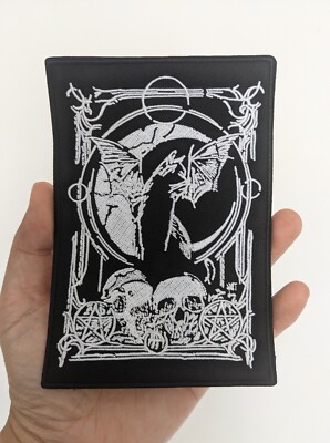 Winged Cat on Skulls and Crescent Moon Goth Patch Embroidered Iron On 6x4.5''