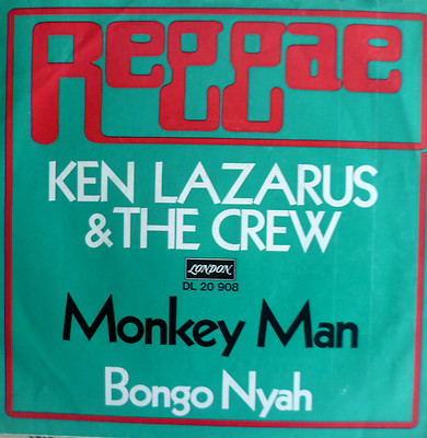 7'' 70s REGGAE SUPERRARE LONDON VG+ ! KEN LAZARUS & THE CREW : Monkey Man