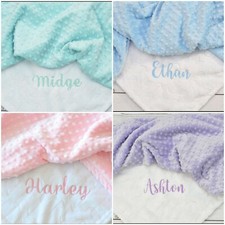 Personalized Custom Reversible Dot Minky Baby Blanket Pink Blue Green Purple