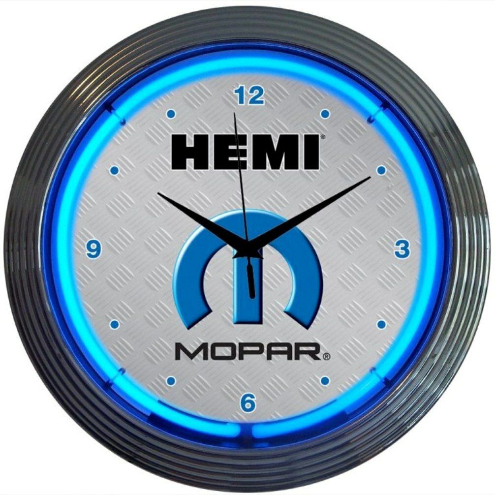 Neon Clock sign Mopar Hemi Dodge Plymouth Chrysler Parts Garage wall lamp light