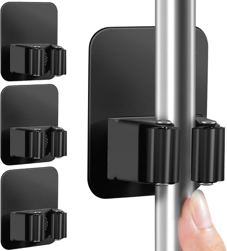 4 Pack Broom Holder Wall Mount, Improved Broom Holder, Super Anti-Slip Mop and B