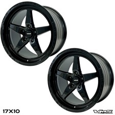 2 Vms Racing V-star All Black Drag Rims Race Wheels 17x10 For 11-24 Chevy Camaro