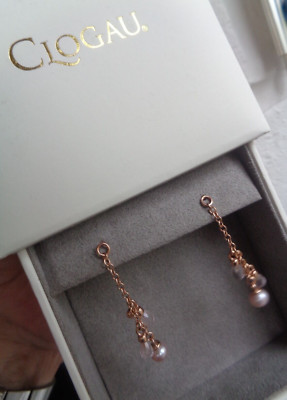 SUPER Clogau Walisisch 9ct Roségold, Perle & Kristall Lange Tropfen Ohrringe