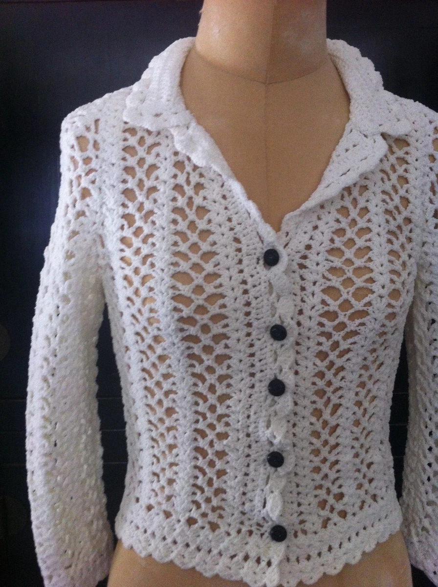 Chanel Black & White Knit Striped Top with Crochet Flowers. 2007