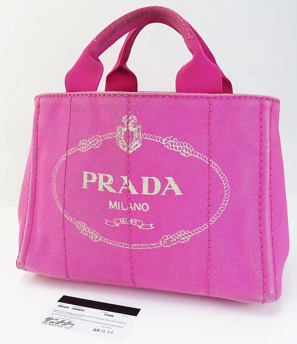 Authentic PRADA Canapa Passion Pink Canvas Hand Tote Bag Purse