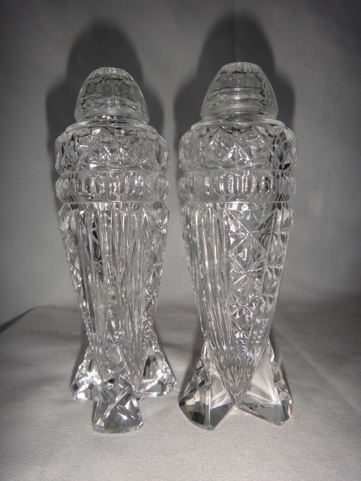 American Brilliant Period Cut Glass Rocket Ship / Bomb Salt & Pepper Shakers