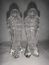 American Brilliant Period Cut Glass Rocket Ship / Bomb Salt & Pepper Shakers
