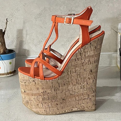 Women Platform Sandals Wedges High Heel Round Toe Gold Silver Shoes US Size 4-15 - Picture 14 of 39